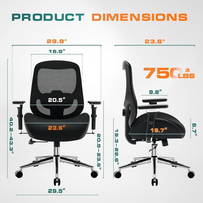 Big and Tall Office Chair with Wide Thick Seat Cushion for Heavy People, Ergonomic Computer Mesh Desk Chairs with Armrests