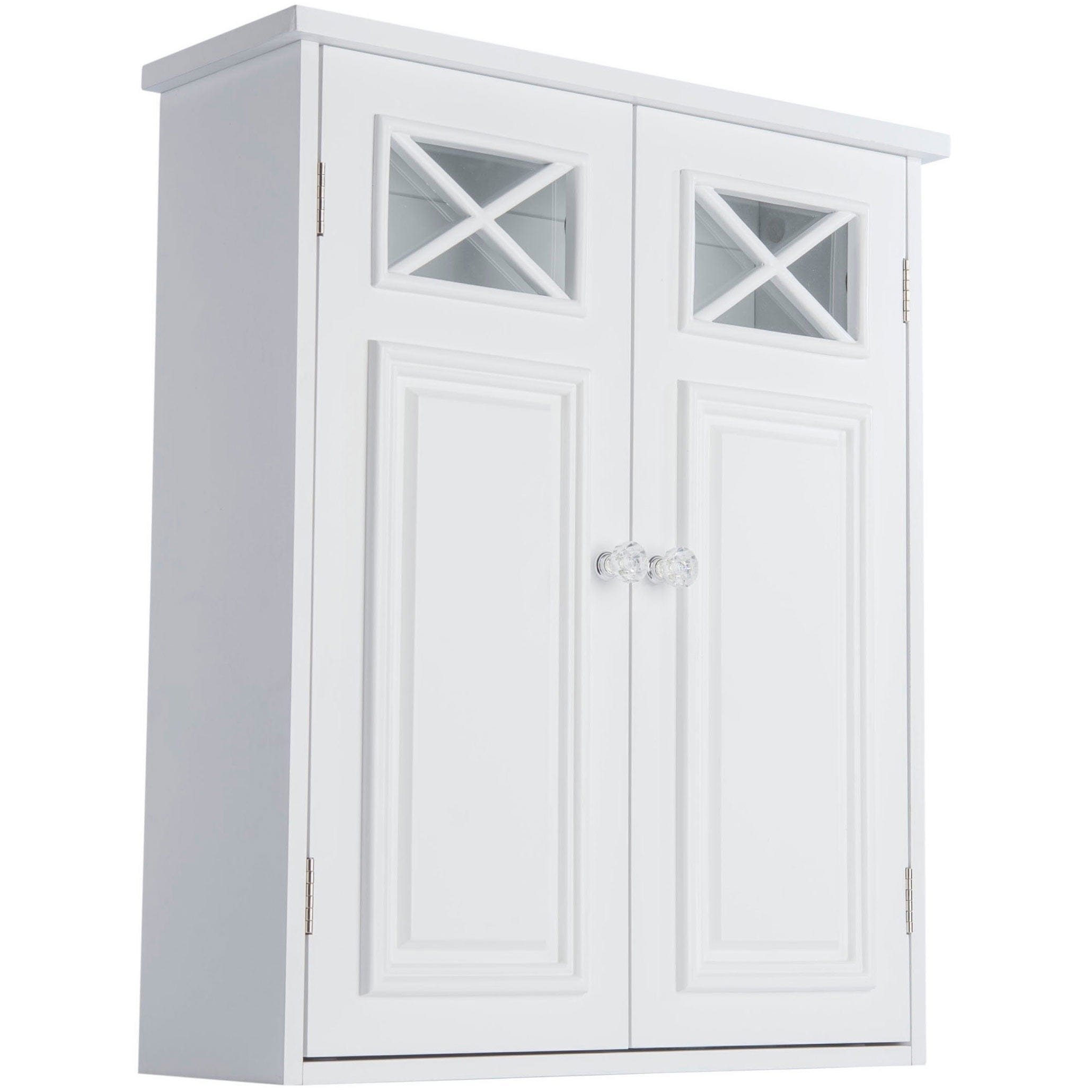Elegant Home Fashions Madison Avenue Collection Shelved Wall Cabinet with Glass-Paneled Doors White