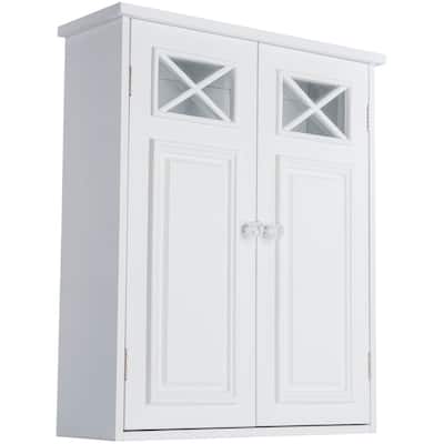 Teamson Home Dawson Removable Wooden Wall Cabinet with Cross Molding and 2 Doors, White - 22"h x 18"w x 5"d