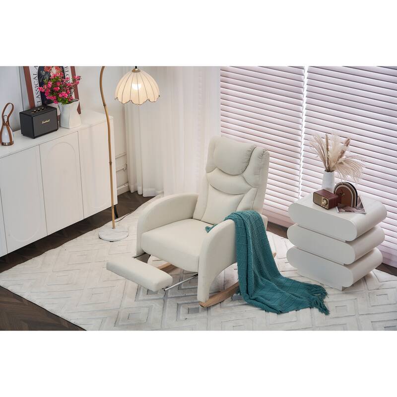 Comfortable Rocking Chair with Adjustable Footrest and Spacious Seat, Perfect for Relaxing and Unwinding.