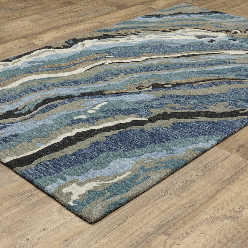 Style Haven Kitt Handmade Wool Abstract Waves Blue/ Teal Area Rug