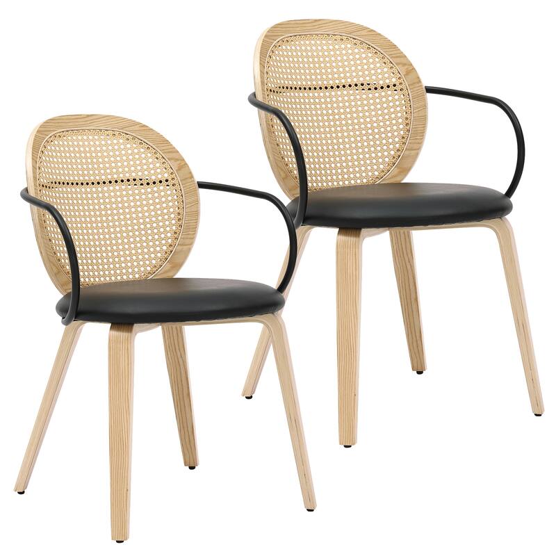Modern Farmhouse Bentwood & Faux Rattan Dining Chair, Set of 2