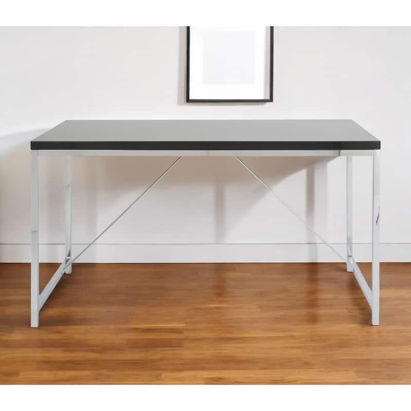 HomeRoots 54" Black and Silver Wood and Stainless Steel Writing Desk - Black