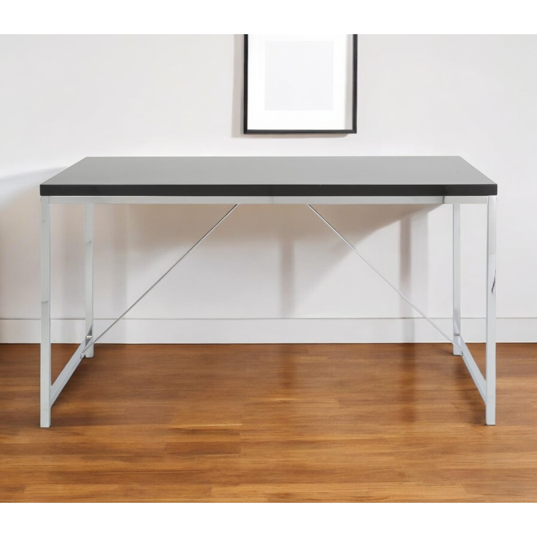HomeRoots 54" Black and Silver Wood and Stainless Steel Writing Desk