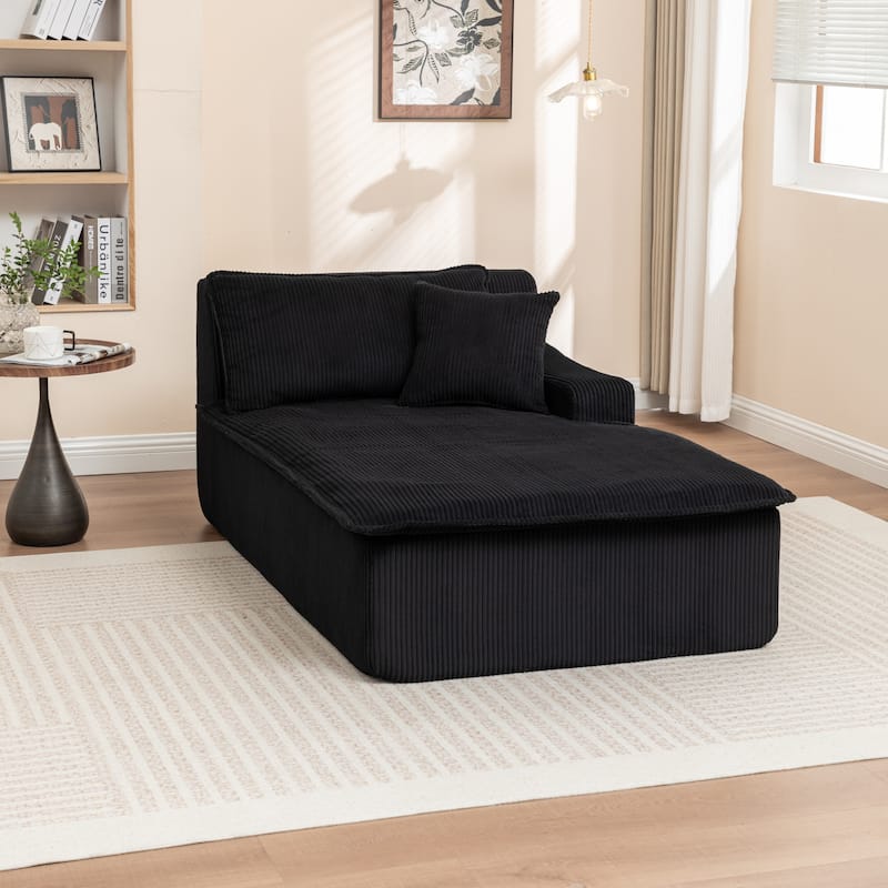 Oversized Chaise Lounge Chair, Upholstered Sofa Bed for Living Room, Corduroy Sleeper Couch Comfy Recliner Bedroom Reading Seat