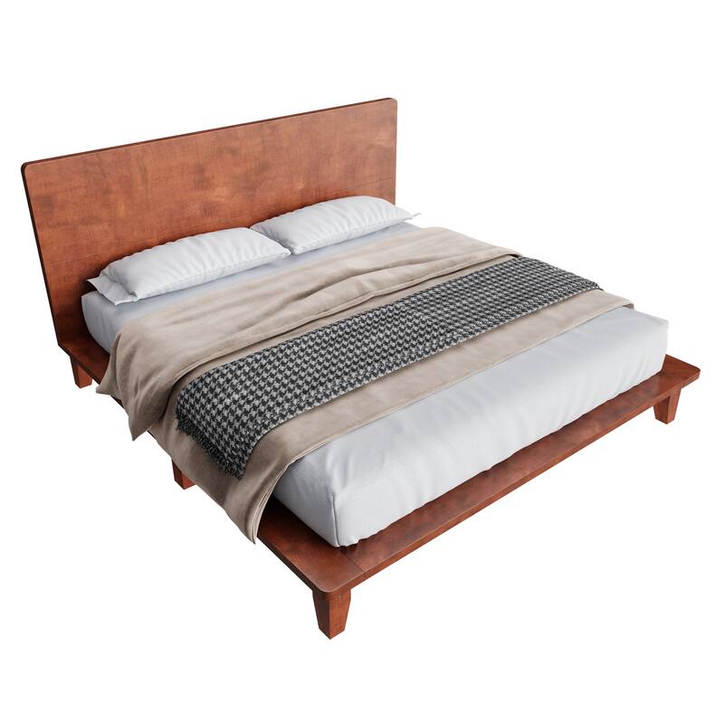 Wooden Platform Bed Frame with Headboard, Rustic Bed Frame with Wood Center Slats Support, No Box Spring Needed, Easy Assembly