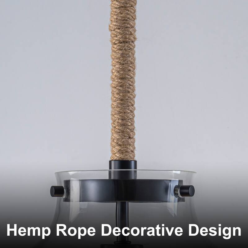 Starsky 1-Light Clear Glass Bell Jar / Cloche Pendant With Rope Accent