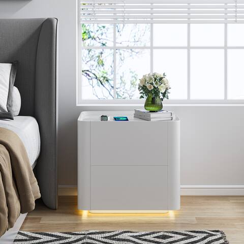 2-Drawer Modern Nightstand with Sensor Light, Storage Bedside Table