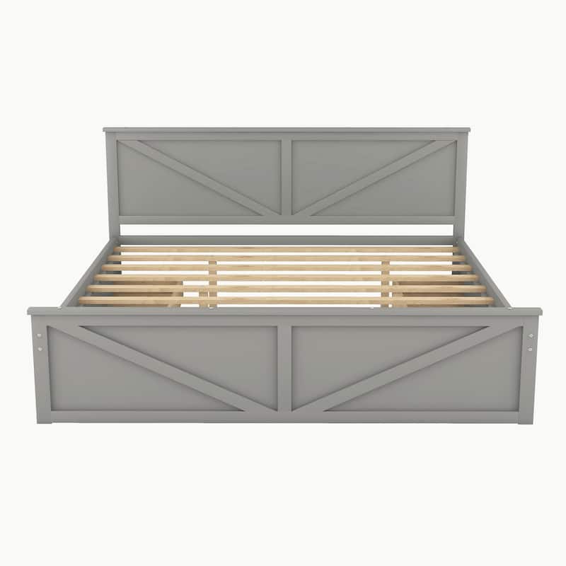 Wooden Platform Bed with Four Drawers