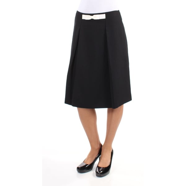 TAHARI Womens Black Pleated Below The Knee A-Line Wear To Work Skirt Size: 2