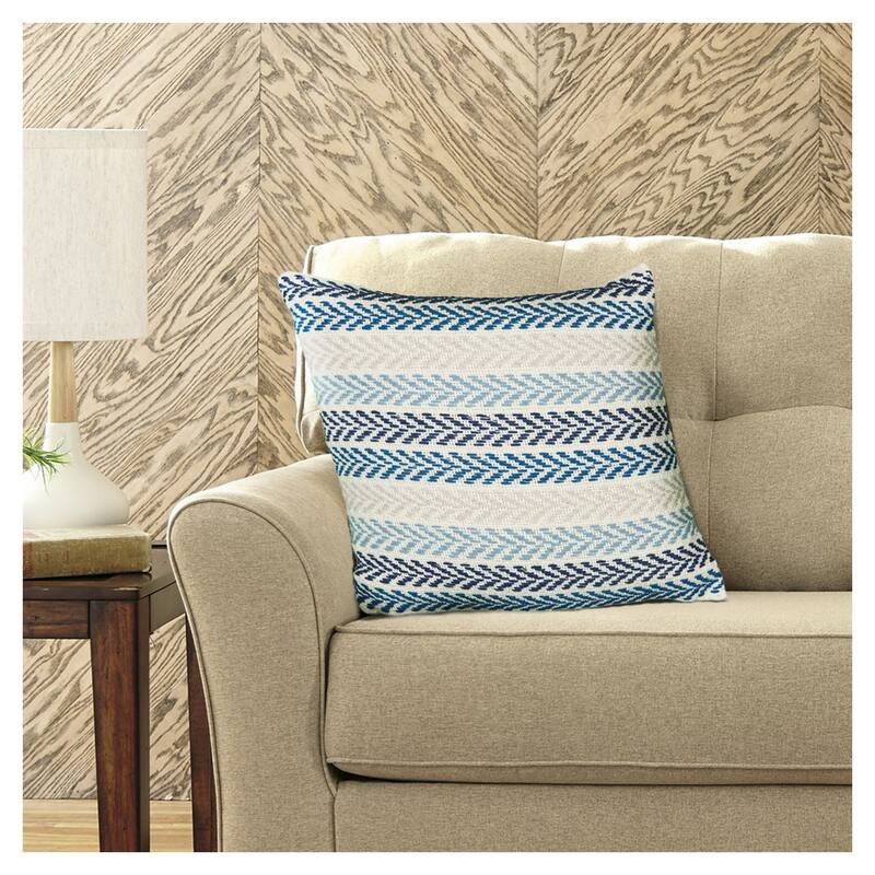 Handwoven Striped Chevron Square Throw Pillow Cover - 18" - Blue and Beige