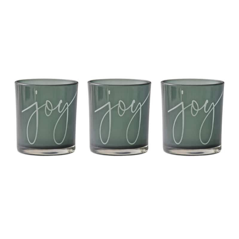 "Joy" Glass Votive Christmas Candle Holders - 3" - Set of 3