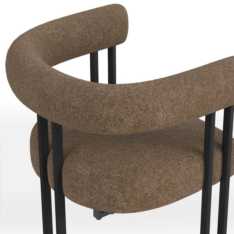 Set of 2 Upholstered Dining Chairs, Bouclé Fabric Accent Chairs with Metal Frame, with Cushioned Seat & Back