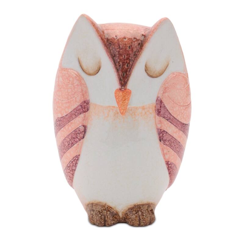 Terracotta Owl Figurines - 7.25" - Pink and Orange - Set of 3