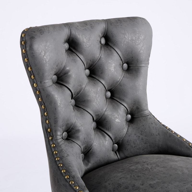 Roomfitters Adjustable Swivel Bar Stools Set of 2, Retro PU Leather Tufted Counter Chairs with Metal Base