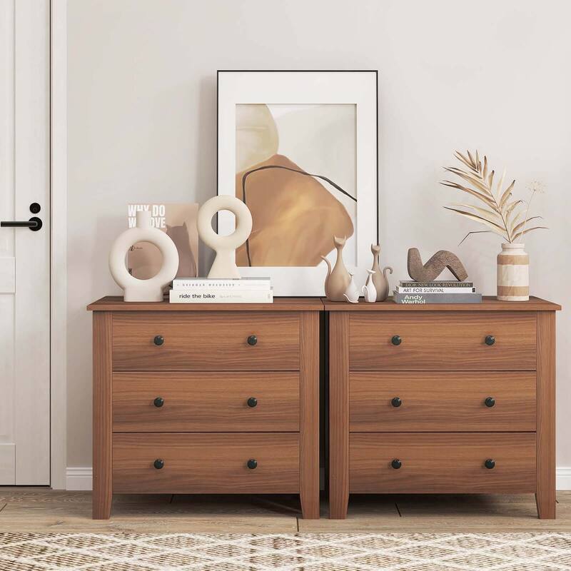 Costway 2 PCS 3-drawer Dresser with Convenient Handles Smooth Slide