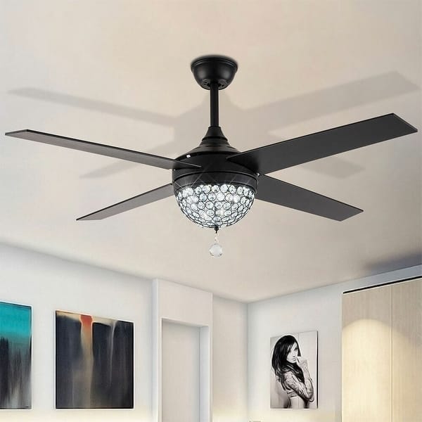 slide 2 of 19, Bronze Crystal Fandelier 4-Blades Ceiling Fan with Light and Remote