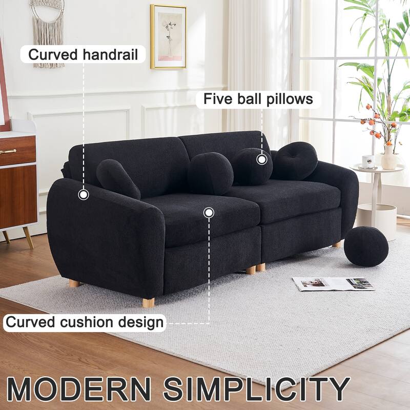 Modern Tufted Chenille Loveseat, Futon Sectional Love Seat Couch, Upholstered Sofa with 2 Pillows & 3 Lumbar Pillows