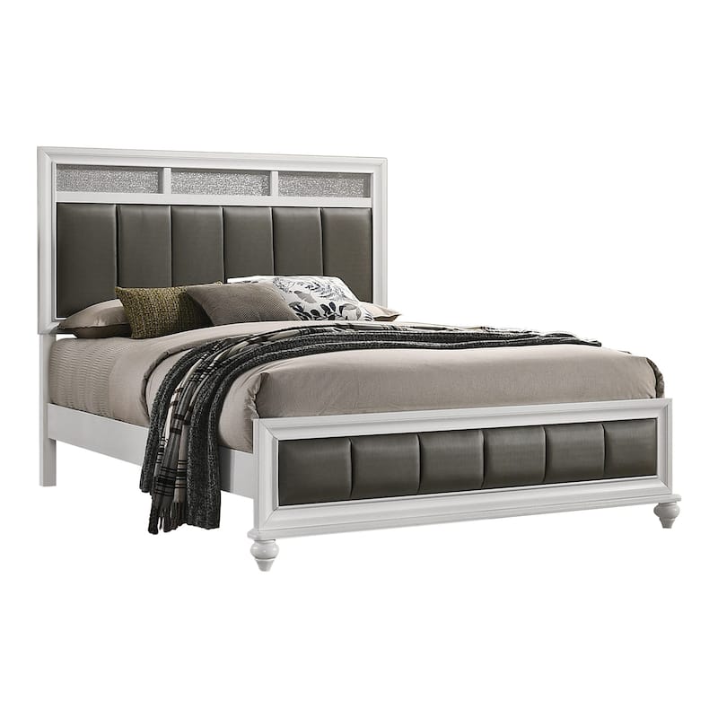 Upholstered Bed, Grey and White
