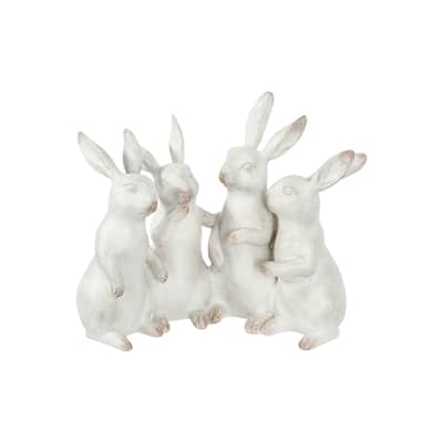 Whitewashed Polyresin Bunny Rabbit Quartet