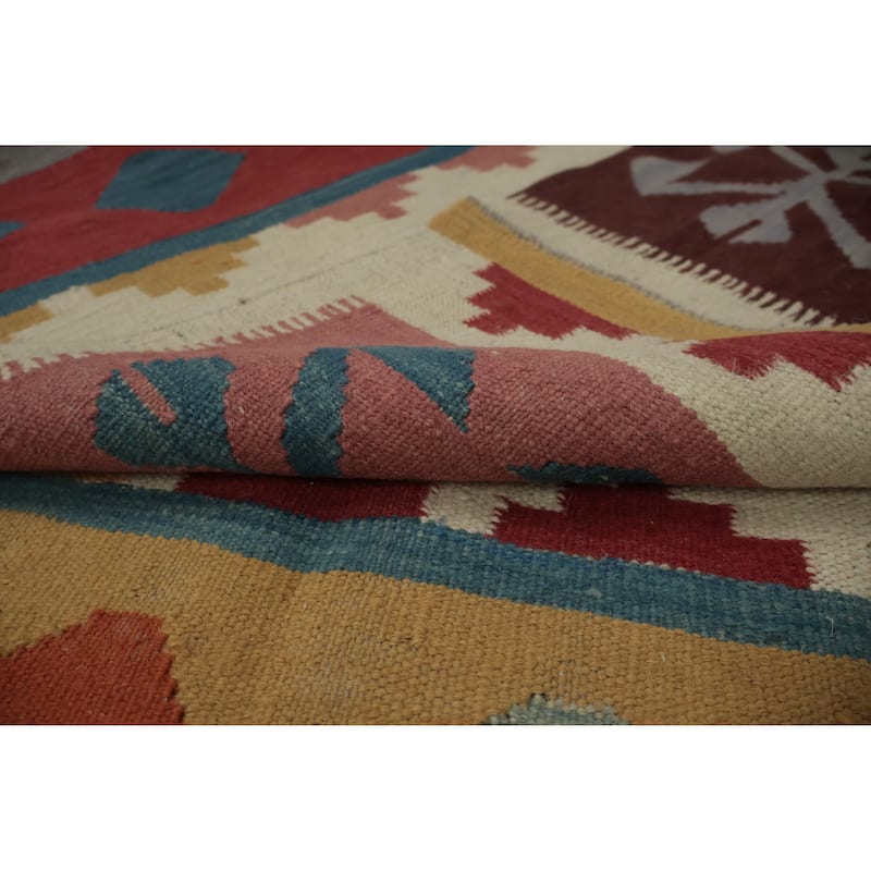 Hand Woven Oriental 100% Wool Carpet Southwestern Tribal Multi-Colored Kilim Area Rug - 12' 0'' X 8' 8''