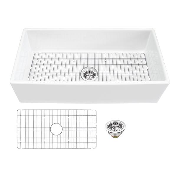 Fireclay 33 in. Double Bowl Apron-Front Farmhouse Kitchen Sink with Grid Set and Drain Assemblies Fireclay 33 in. Double Bowl Apron-Front Farmhouse Kitchen Sink with Grid Set and Drain Assemblies