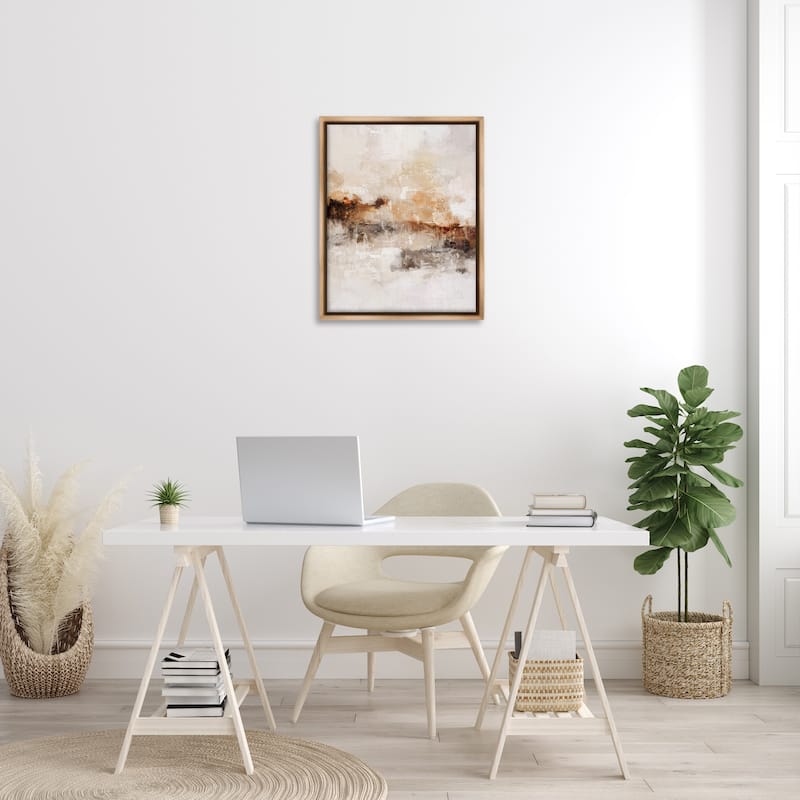 Stupell Beige & Brown Abstract Framed Floater Canvas Wall Art Design by Ros Ruseva