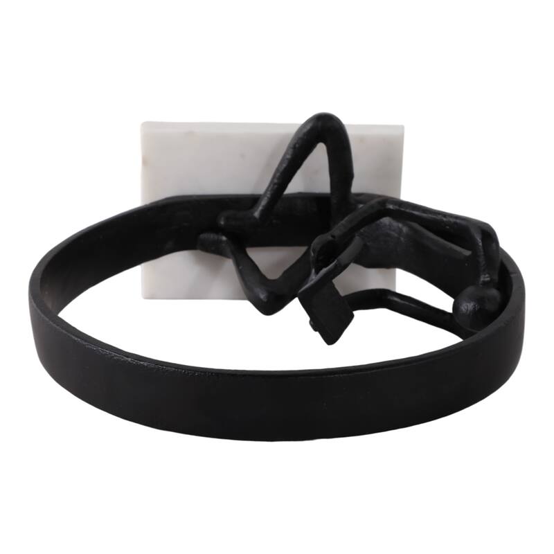 Metal Marble Sculpture Human Figure in Circular Frame - 11" Black - 9.75" x 4.75" x 11"