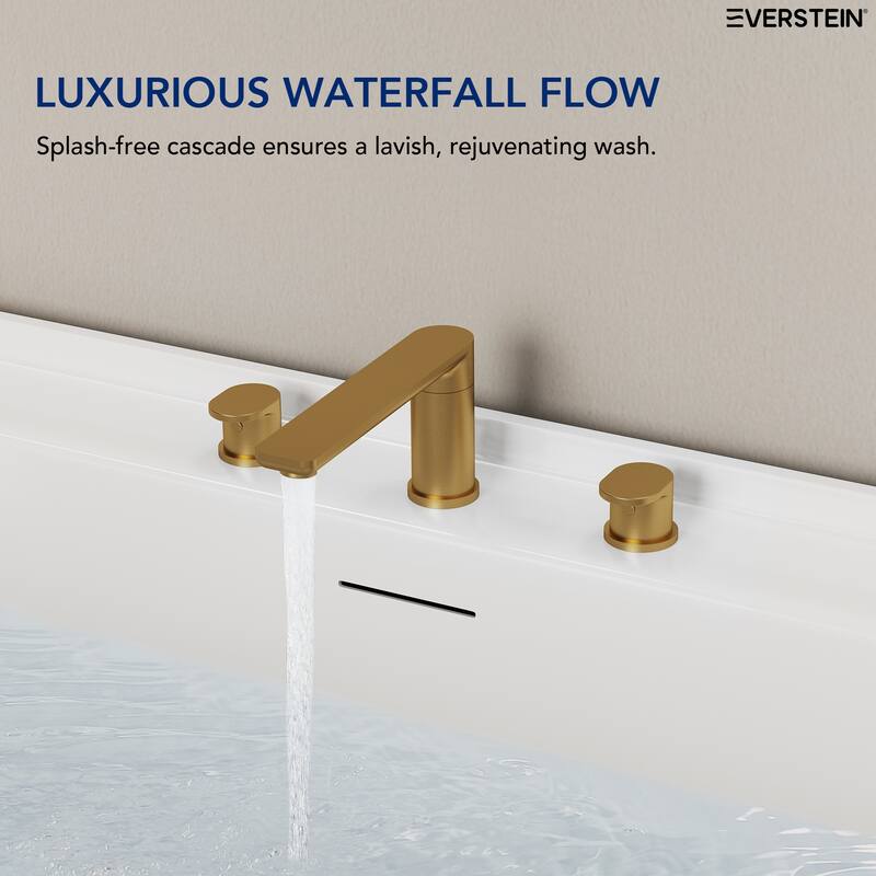 Modern Deck-Mount 2-Handle 360° Rotatable Bathtub Faucet Widespread 3 Hole Tub Filler