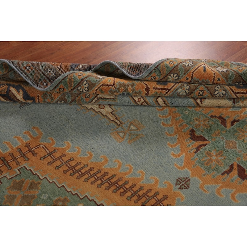 Geometric Khotan Oriental Large Area Rug Hand-Knotted Wool Carpet - 8'11" x 17'7"