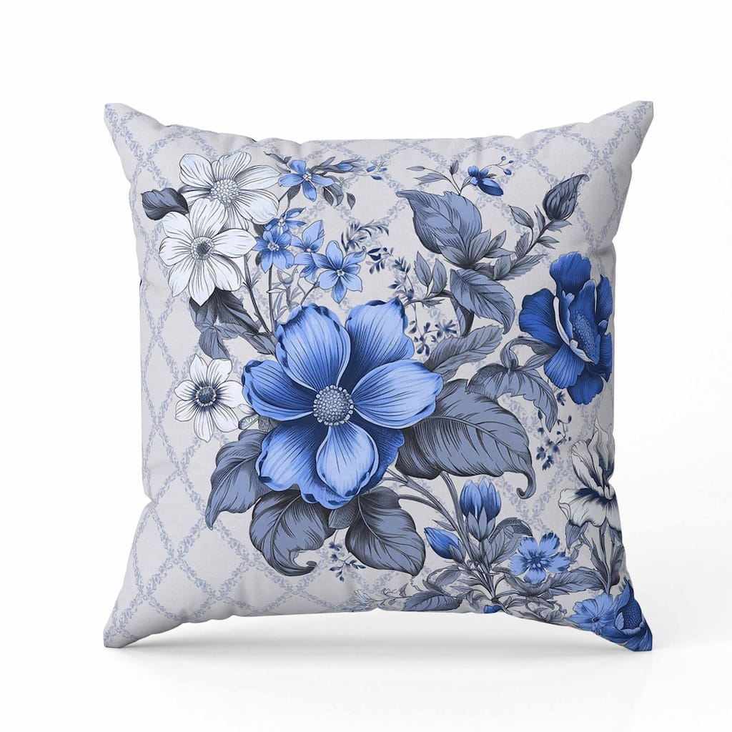 Wildflower Artistry Faux Suede Reversible Throw Pillow Grey and Blue