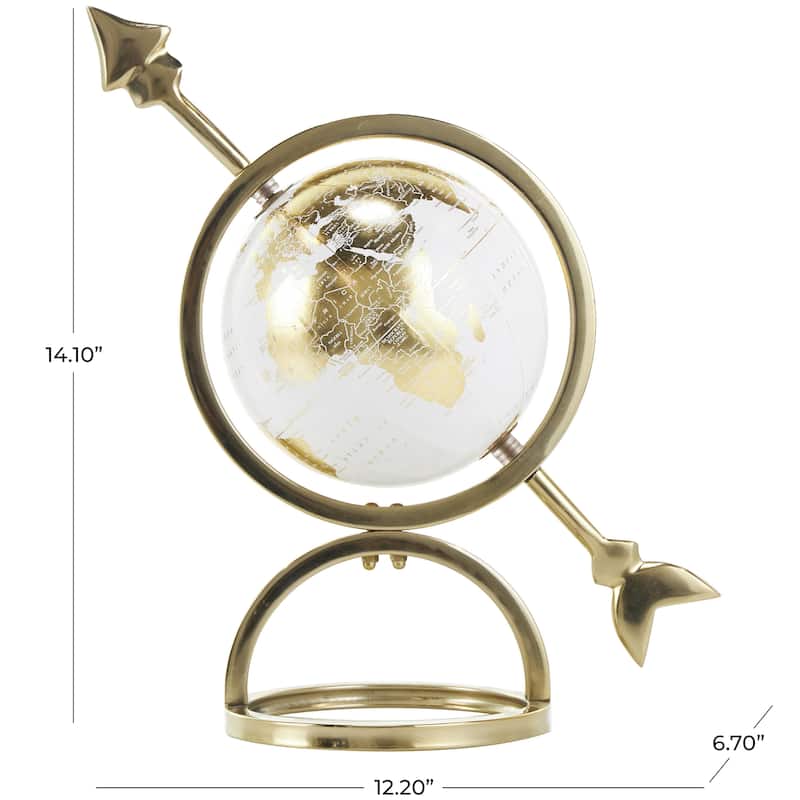 Aluminum Metal Armillary Globe with White Center - Gold - Roche River Decor