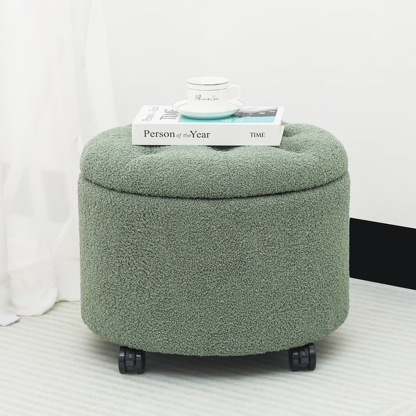 slide 2 of 22, Adeco 20" Wide Button Tufted Round Storage Ottoman with Casters