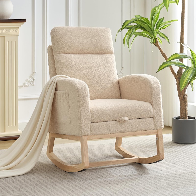 Rocking Chair with Footrest for Nursery, Modern PU Upholstered Glider Accent Armchair with High Backrest