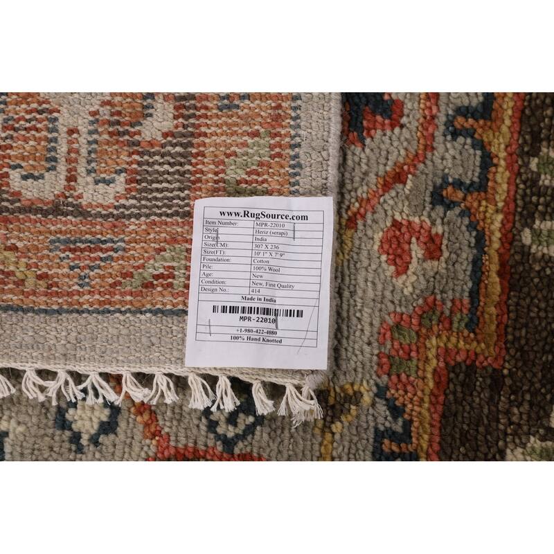 Heriz Serapi Indian Area Rug Handmade Oriental Grey Wool Carpet - 7'9" x 10'1"