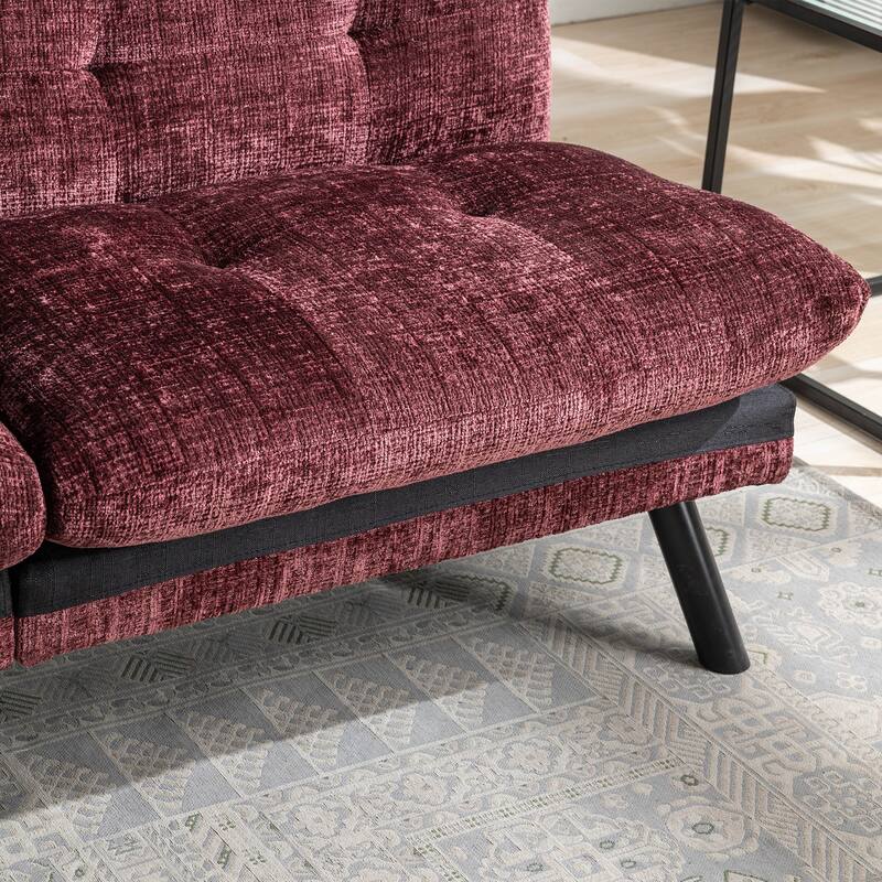 WINE RED Sleeper Loveseat w/ Armless Reclining Sofa Convertible Settee