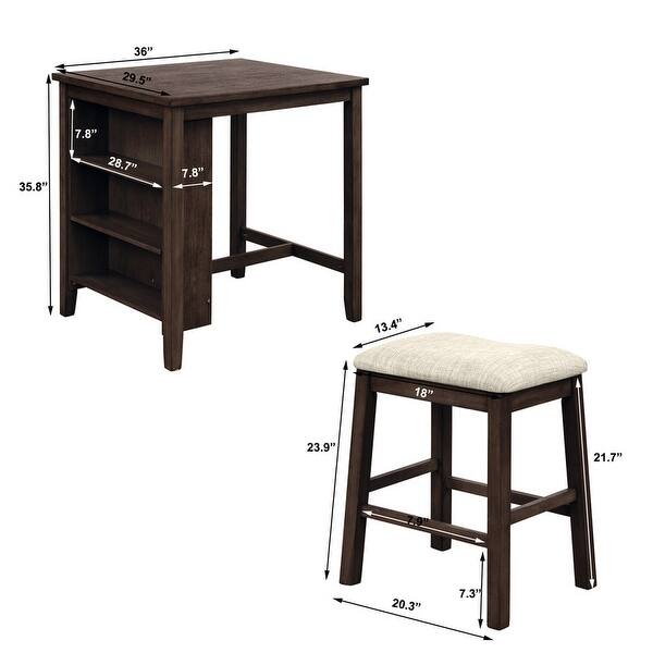 3 Piece Square Dining Table Sets with Padded Stools&Storage Shelves ...