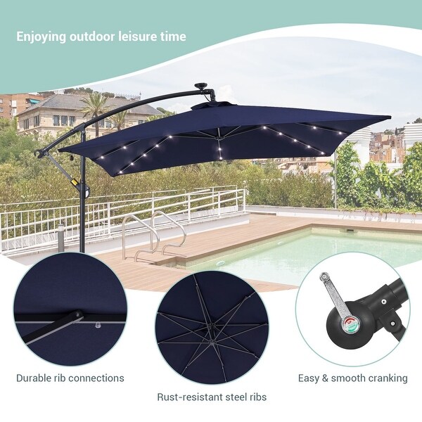 BONOSUKI 8.2Ft Solar Powered Cantilever Patio Umbrella With Base
