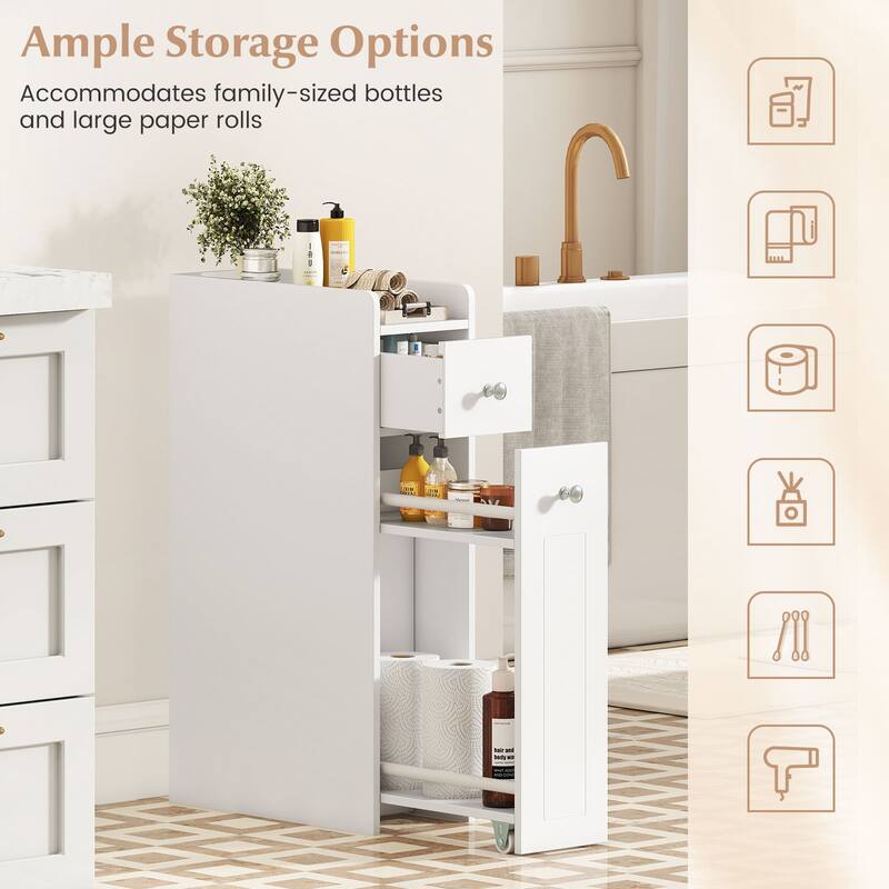 Gymax Small Bathroom Storage Cabinet 4-Tier Narrow Toilet Side Storage