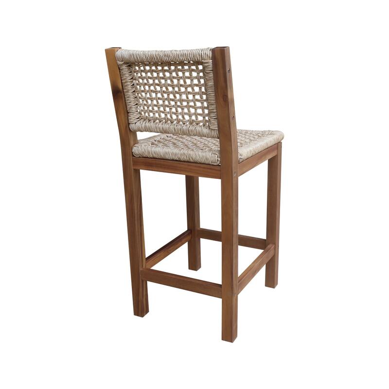 Outdoor Set of Two Stool with Wicker Seats and Back