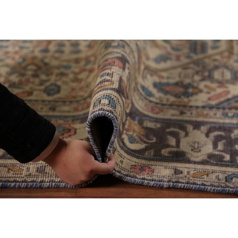 Geometric Tabriz Persian Rug Handmade Beige Oriental Wool Carpet - 8'4"x 11'0"