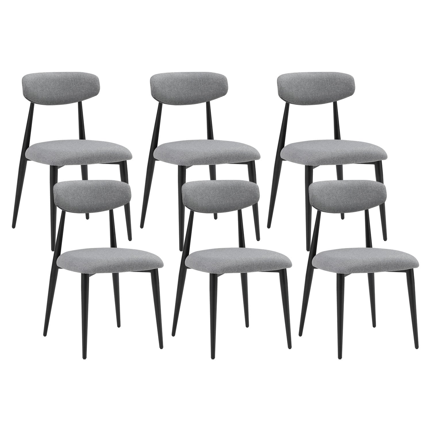 Modern Dining Chairs Set of 6, Gray Upholstered Dining Table Chair, Arc Back Accent Chairs, Living Room Lounge Chair