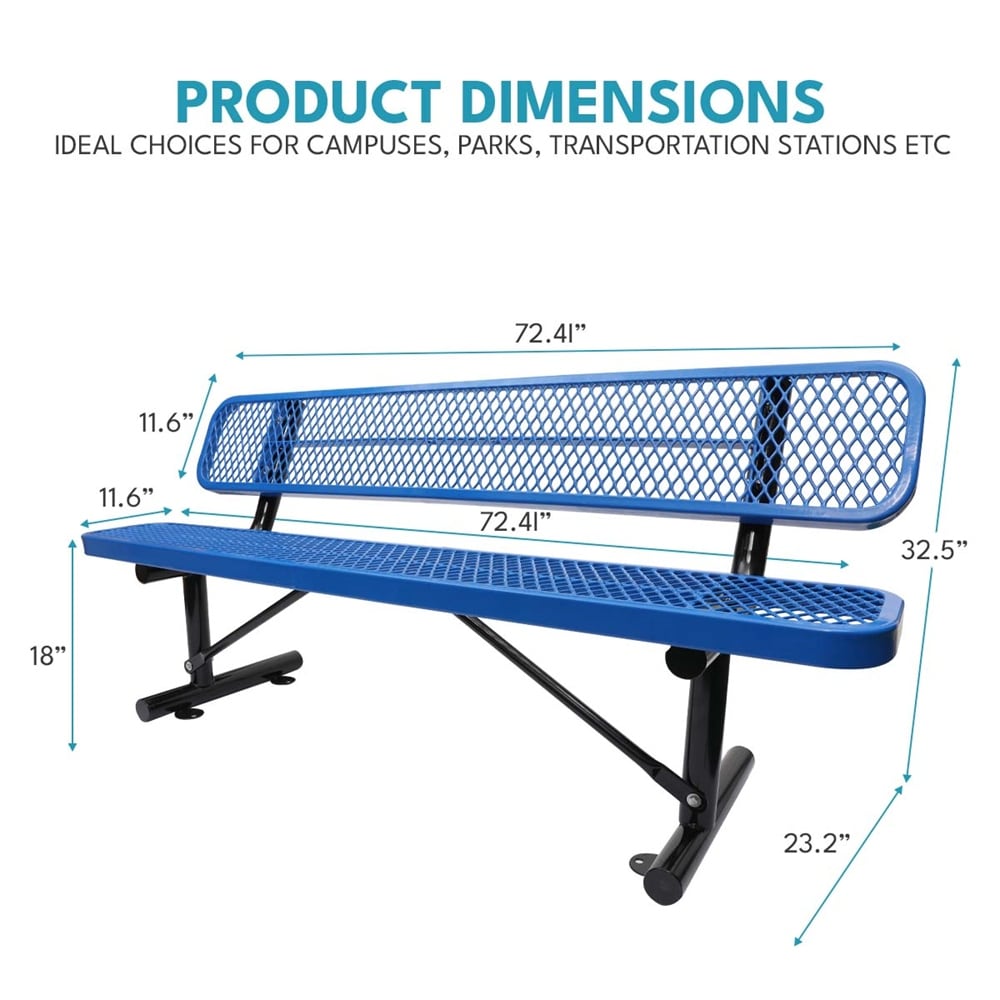 6 ft. Outdoor Steel Bench with Backrest