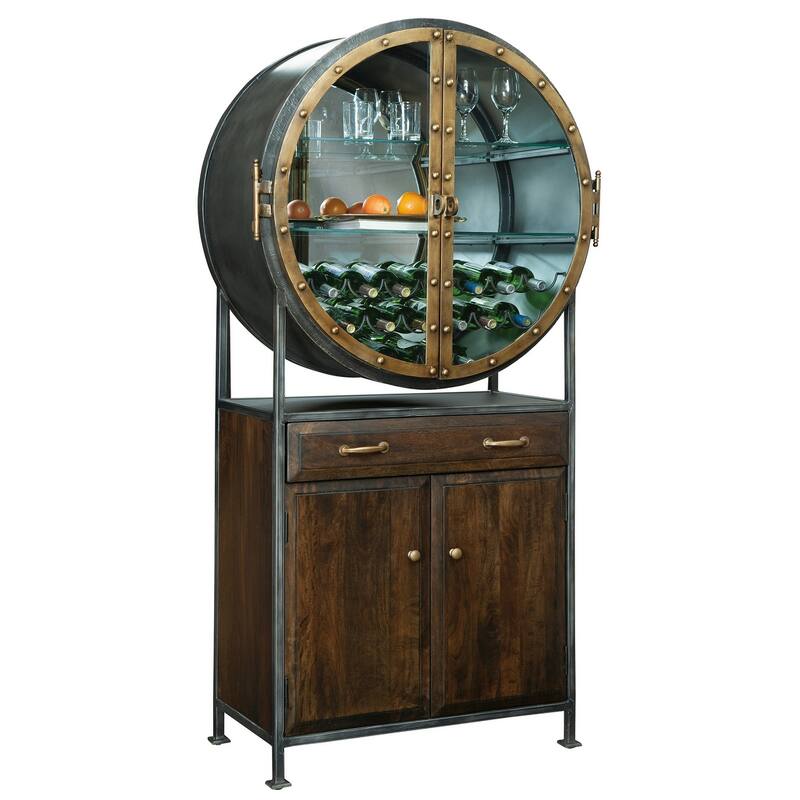 Brown Wood and Grey Metal Wine and Bar Cabinet by Howard Miller - Brown