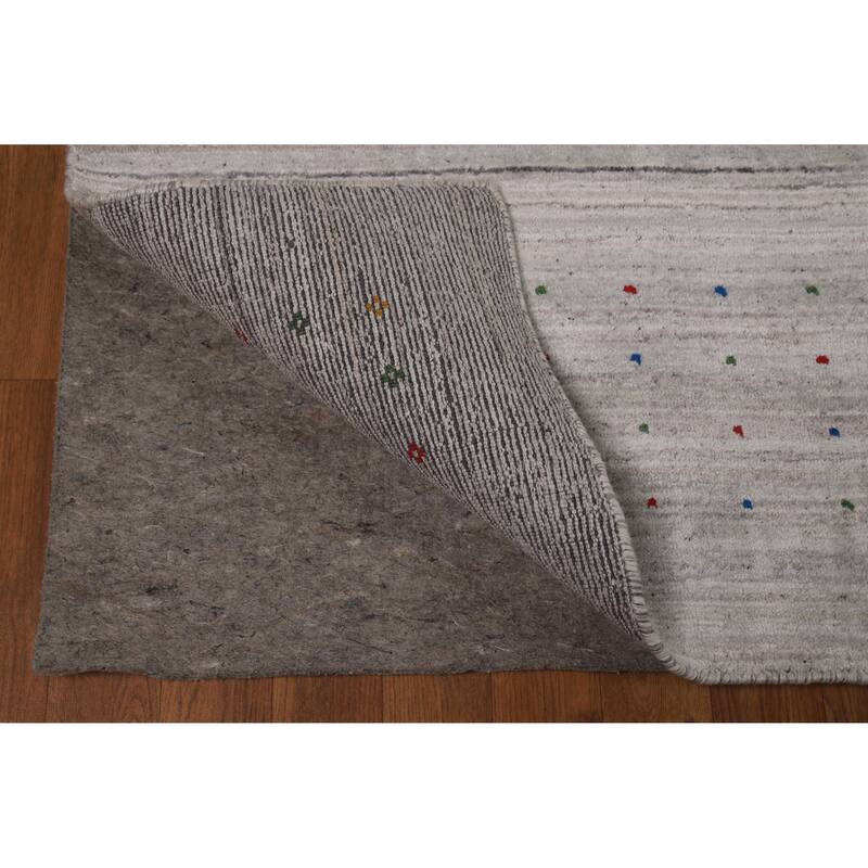 Silver Gray Striped Gabbeh Oriental Area Rug Hand-Knotted Silk Carpet - 9'3" x 11'7"