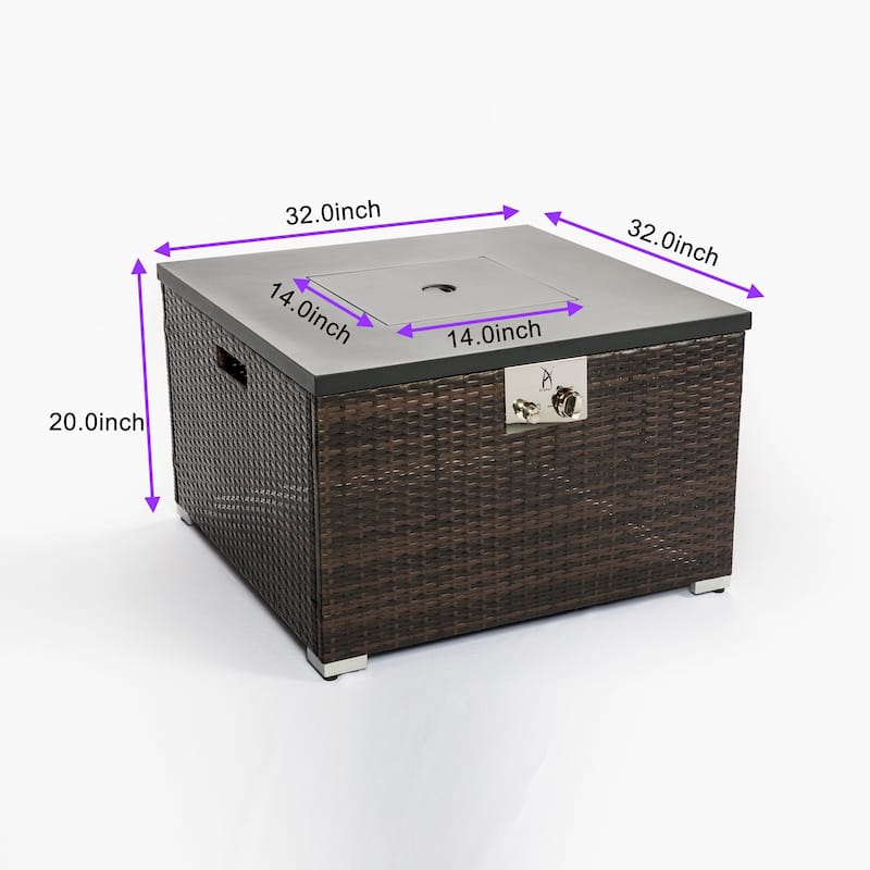 Square Steel Tabletop Outdoor Fire Pit Table with Lid