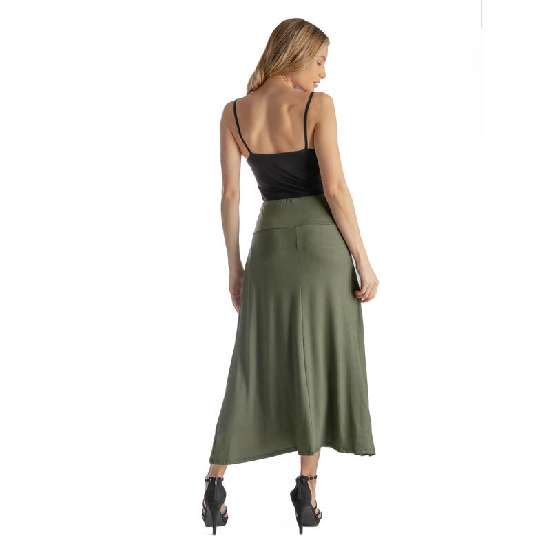24seven Comfort Apparel Womens Elastic Waist Solid Color Maxi Skirt