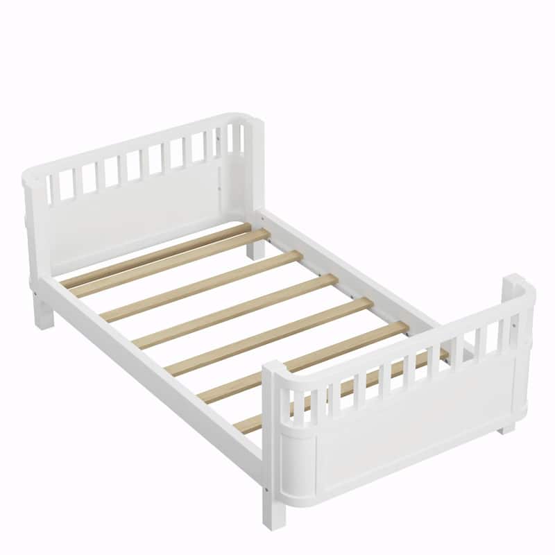 Wood Platform Bed for Kids, Low Profile Wooden Full Bed with Rails