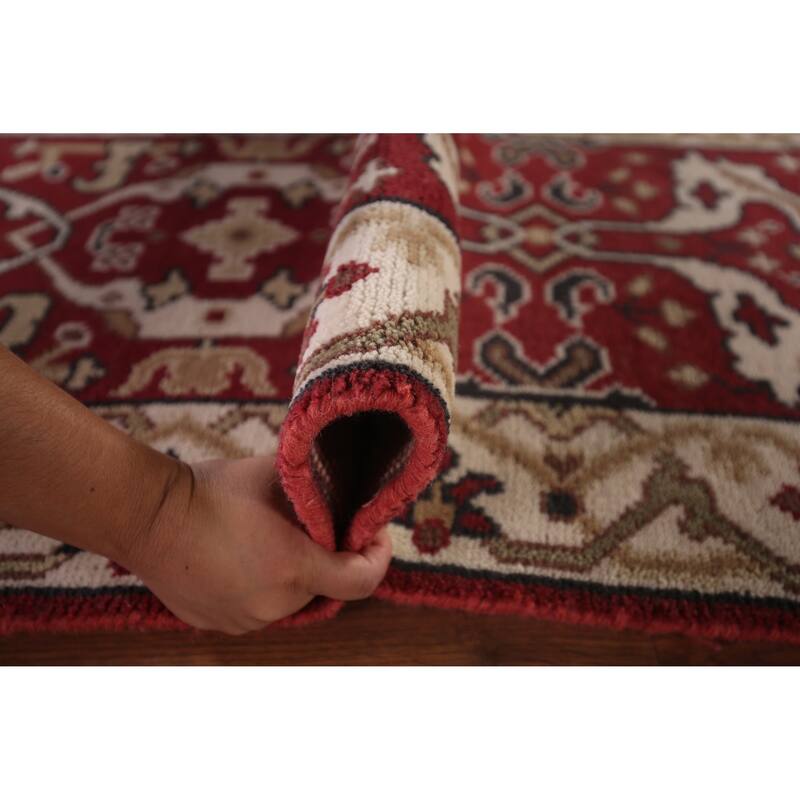 Red & Ivory Oushak Oriental Runner Rug Handmade Floral Wool Carpet - 2'7"x 11'5"