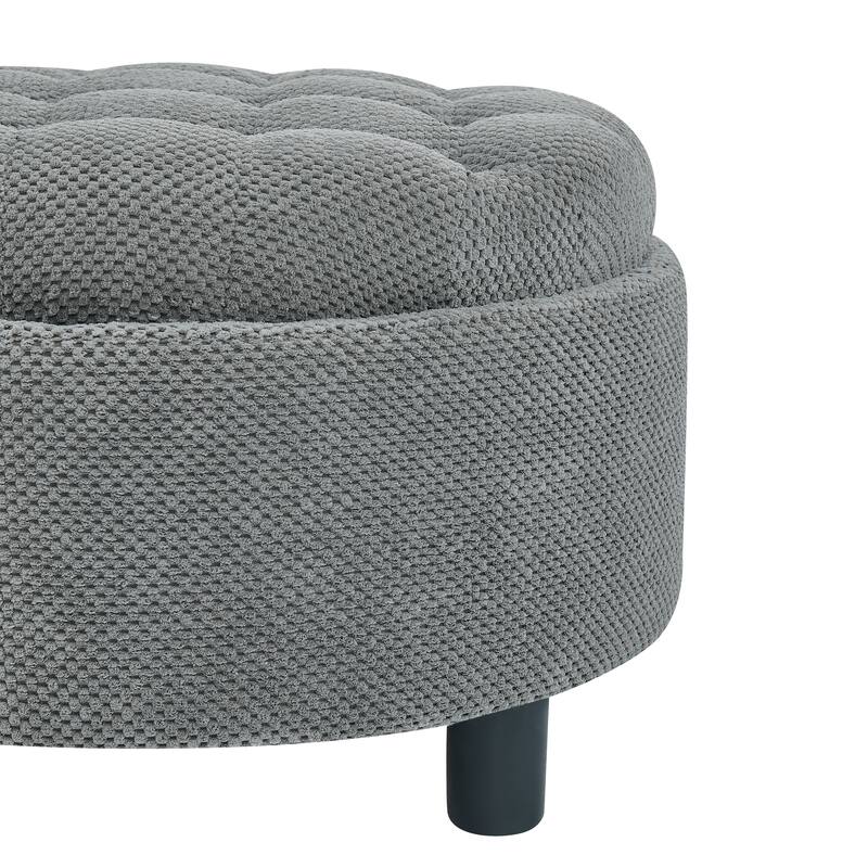 25"Round Storage Ottoman with Tray,ModernTufted Fabric Circle Coffee Table with Storage,Upholstered Ottoman with Removable Top